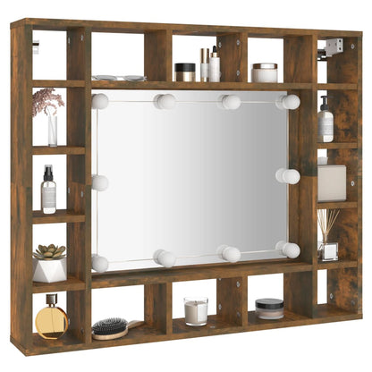 Spiegelkast Met Led-Verlichting 9X5X76,5 Cm Gerookt eiken