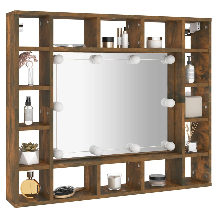 Spiegelkast Met Led-Verlichting 9X5X76,5 Cm Gerookt eiken