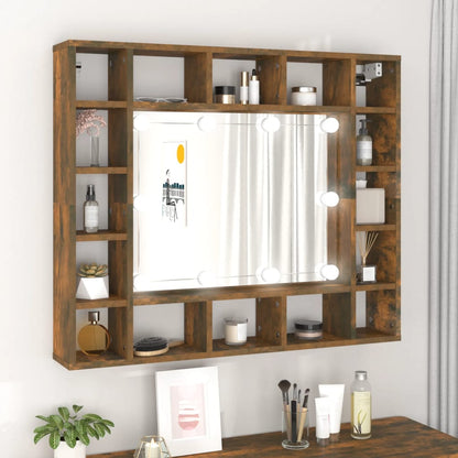 Spiegelkast Met Led-Verlichting 9X5X76,5 Cm Gerookt eiken