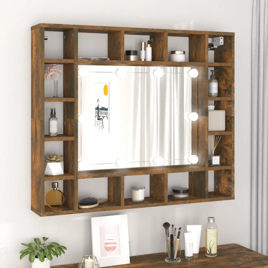 Spiegelkast Met Led-Verlichting 9X5X76,5 Cm Gerookt eiken