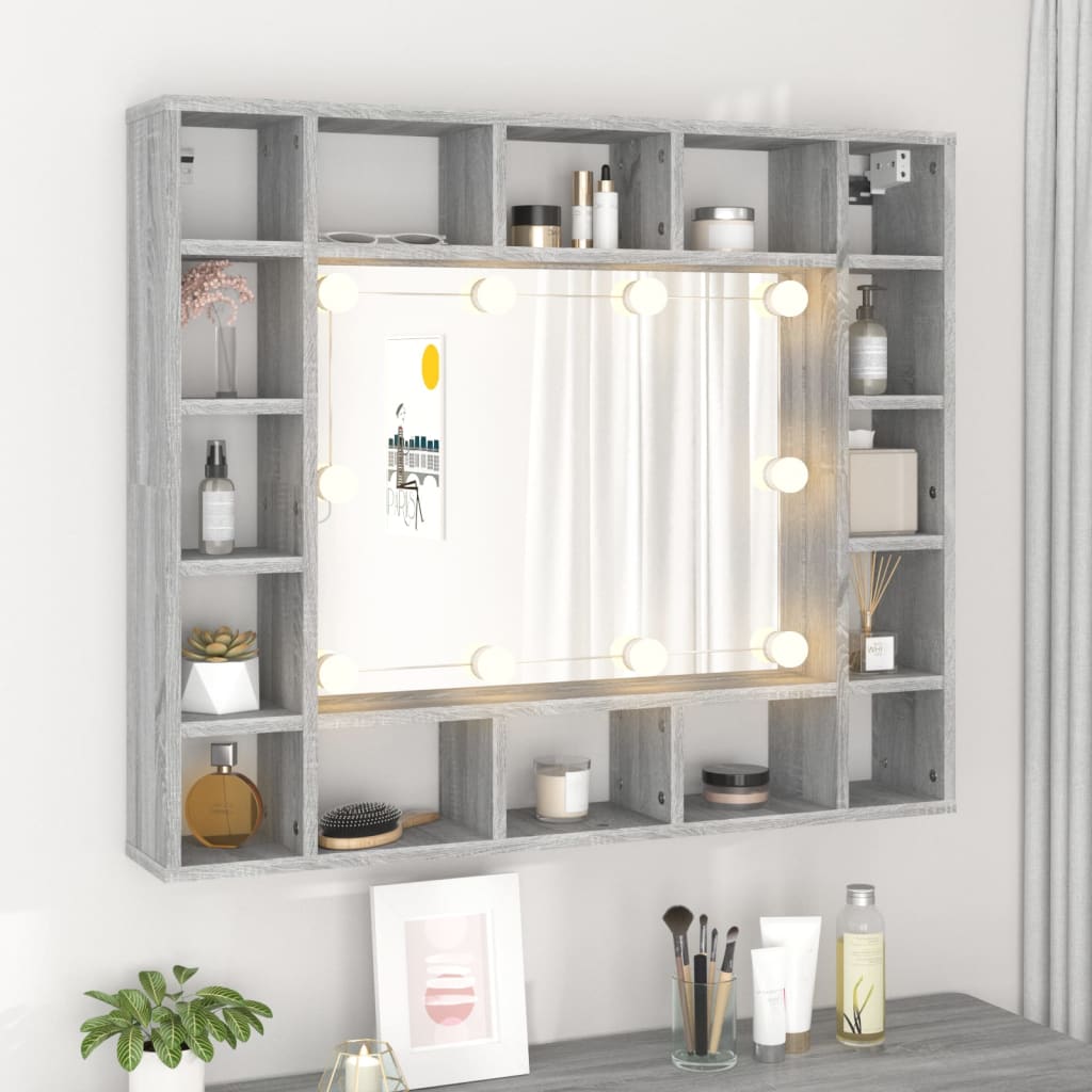 Spiegelkast Met Led-Verlichting 91X15X76,5 Cm Grijs sonoma