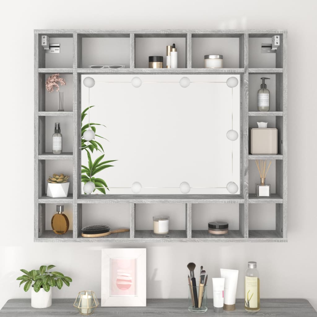 Spiegelkast Met Led-Verlichting 91X15X76,5 Cm Grijs sonoma