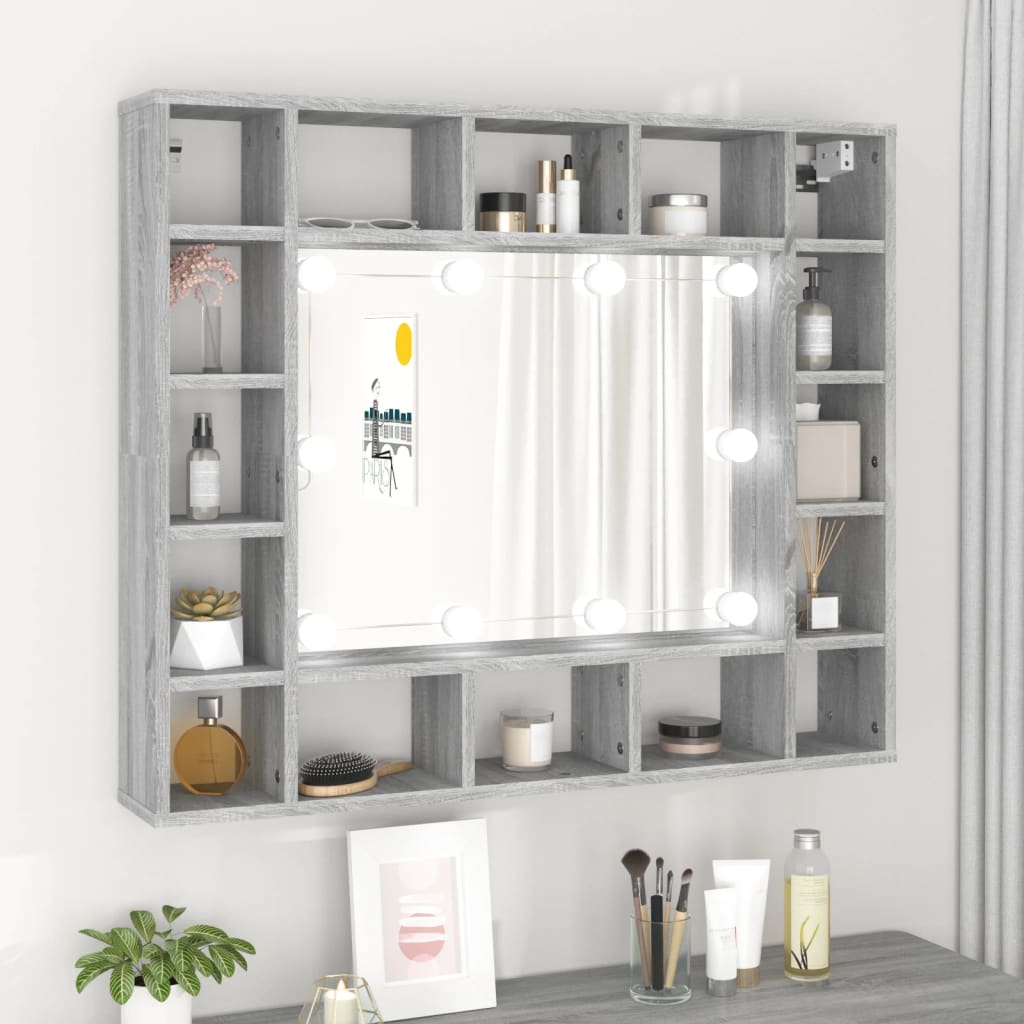 Spiegelkast Met Led-Verlichting 91X15X76,5 Cm Grijs sonoma