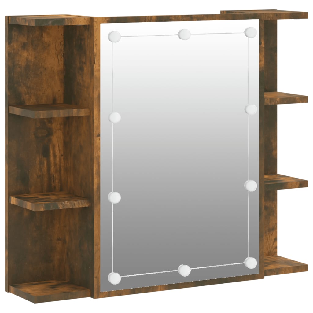 Spiegelkast Met Led-Verlichting 70X6,5X60 Cm Gerookt eiken