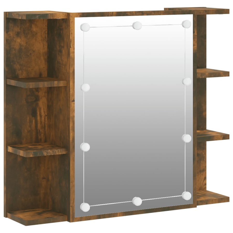 Spiegelkast Met Led-Verlichting 70X6,5X60 Cm Gerookt eiken