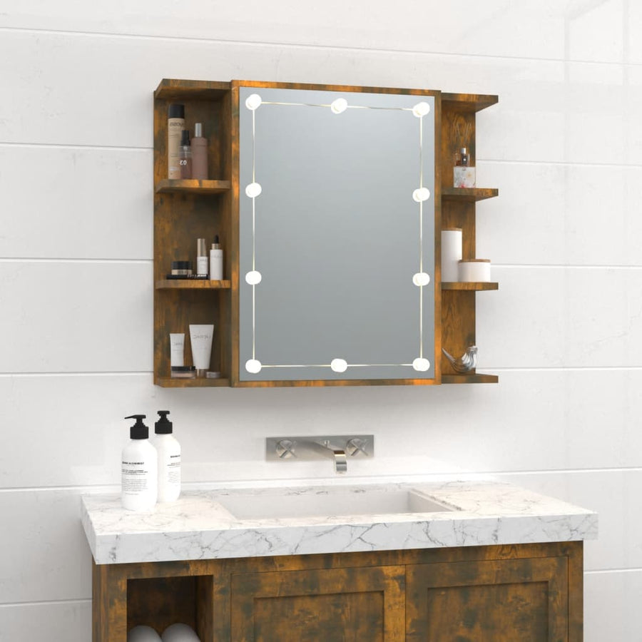Spiegelkast Met Led-Verlichting 70X6,5X60 Cm Gerookt eiken
