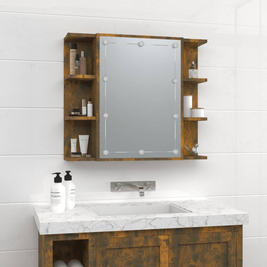 Spiegelkast Met Led-Verlichting 70X6,5X60 Cm Gerookt eiken
