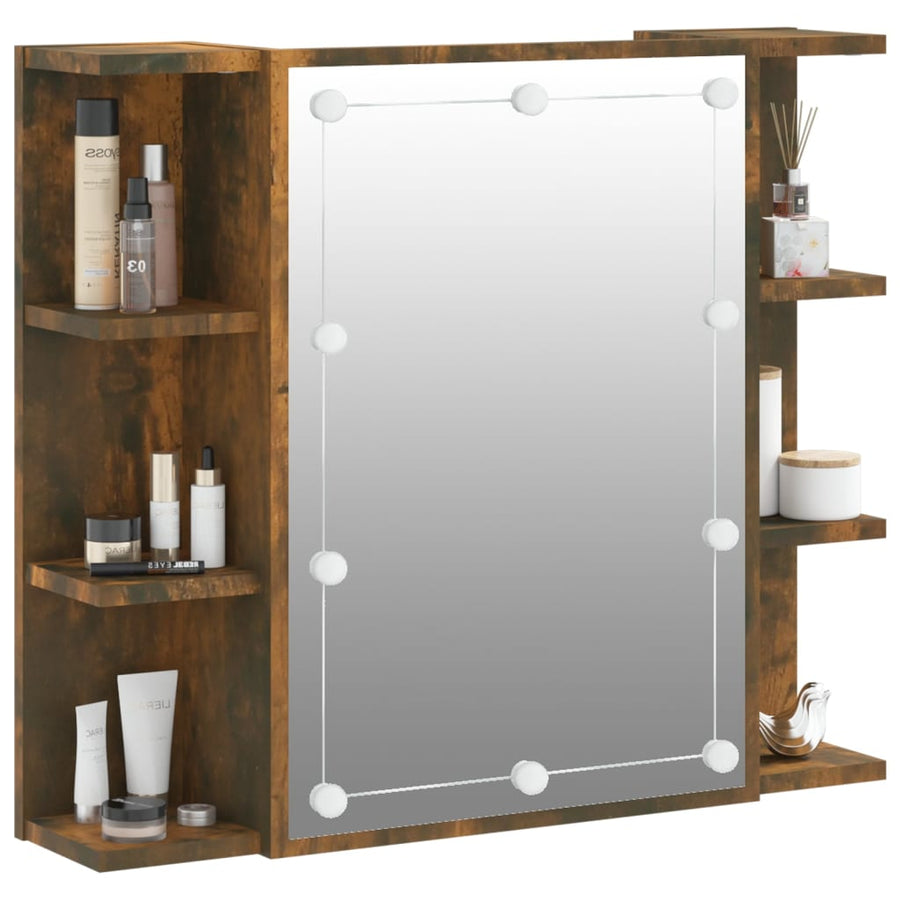 Spiegelkast Met Led-Verlichting 70X6,5X60 Cm Gerookt eiken