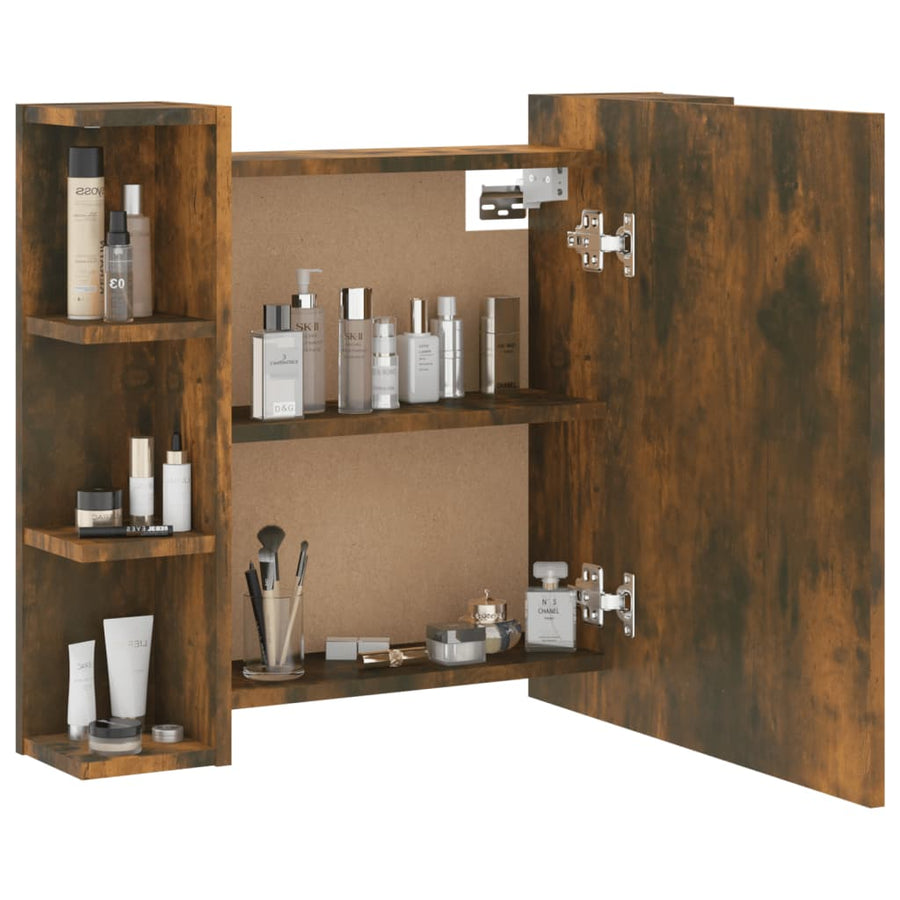 Spiegelkast Met Led-Verlichting 70X6,5X60 Cm Gerookt eiken