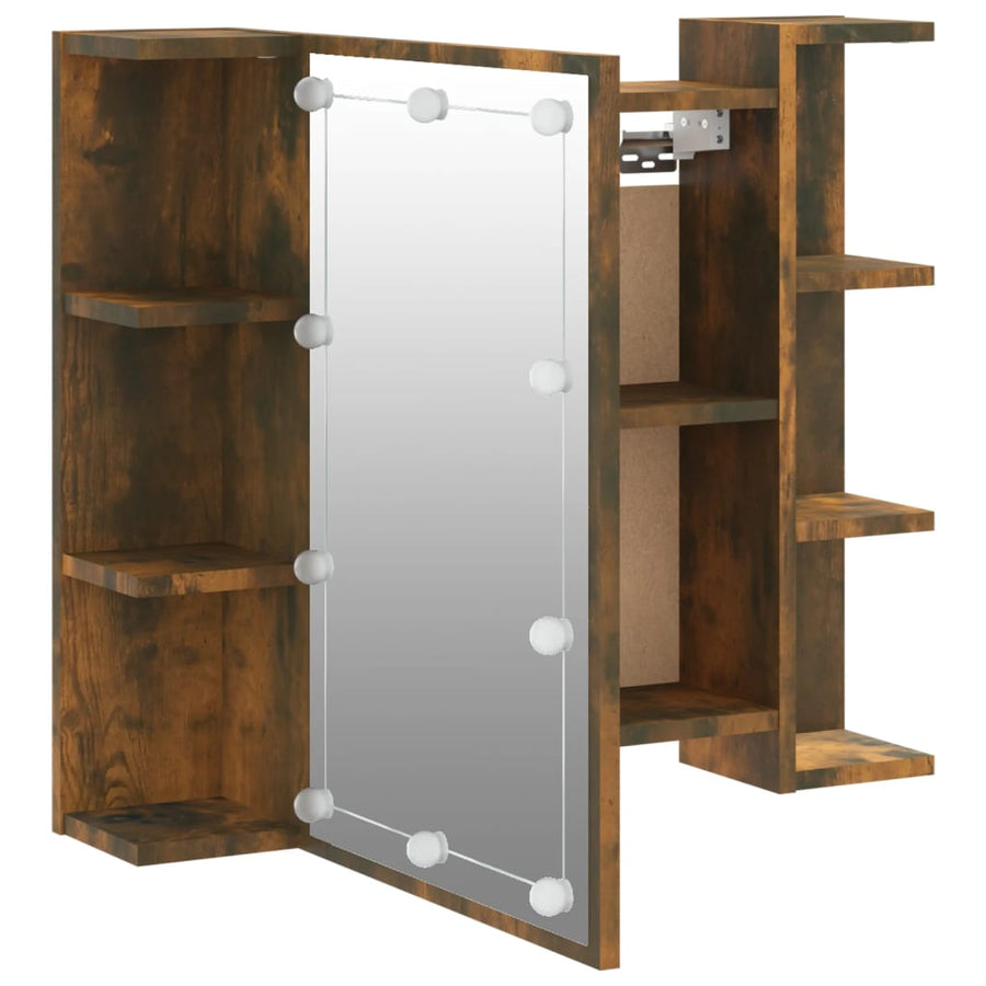 Spiegelkast Met Led-Verlichting 70X6,5X60 Cm Gerookt eiken