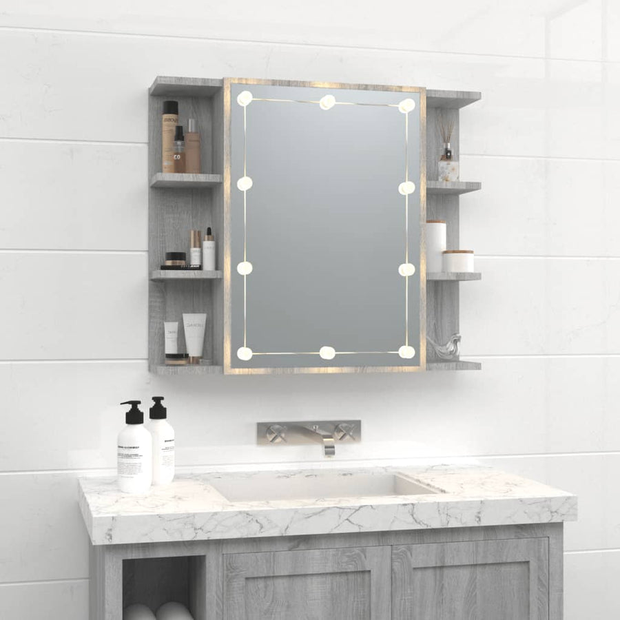 Spiegelkast Met Led-Verlichting 70X6,5X60 Cm Grijs sonoma