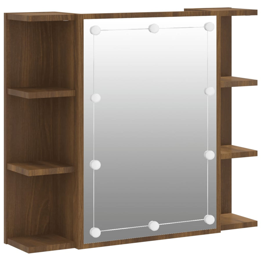 Spiegelkast Met Led-Verlichting 70X6,5X60 Cm bruin eikenkleur