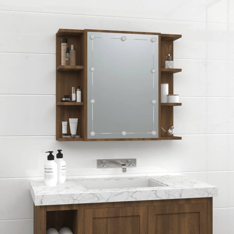 Spiegelkast Met Led-Verlichting 70X6,5X60 Cm bruin eikenkleur