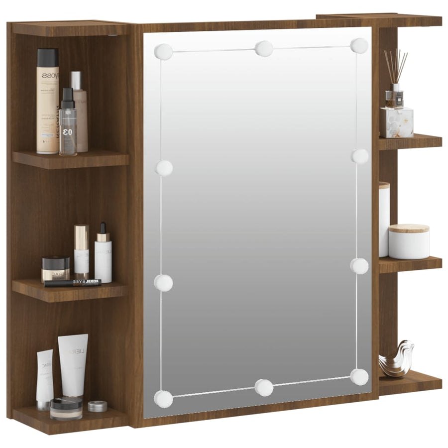 Spiegelkast Met Led-Verlichting 70X6,5X60 Cm bruin eikenkleur