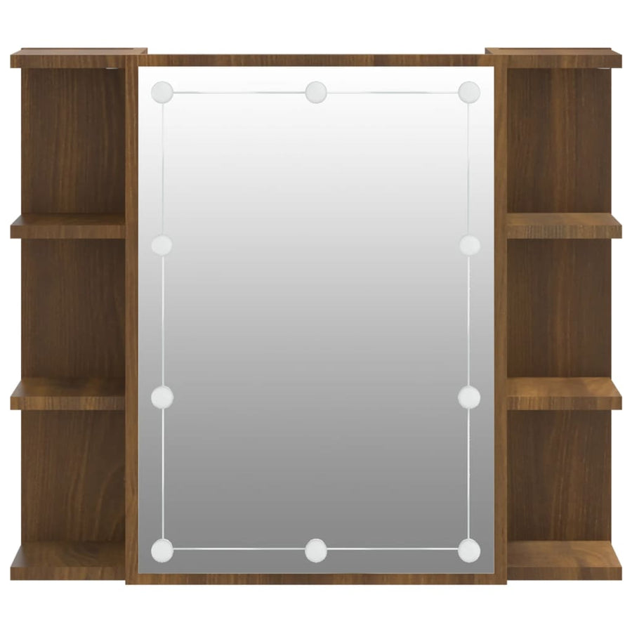 Spiegelkast Met Led-Verlichting 70X6,5X60 Cm bruin eikenkleur
