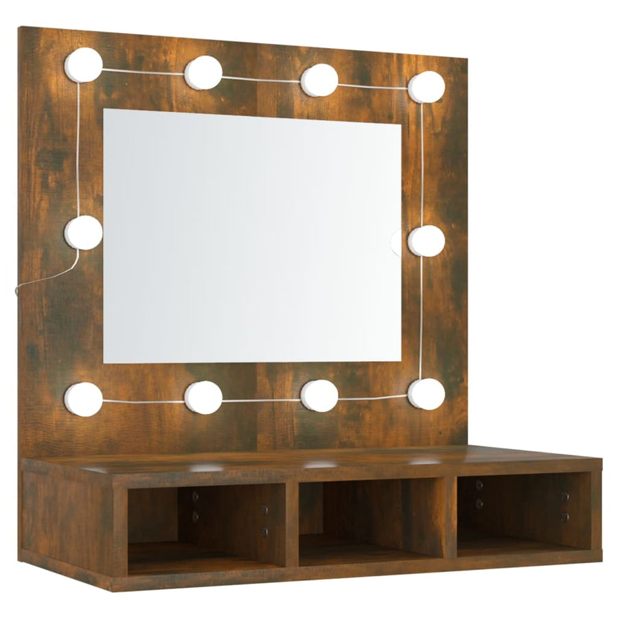 Spiegelkast Met Led-Verlichting 60X3,5X62 Cm Gerookt eiken