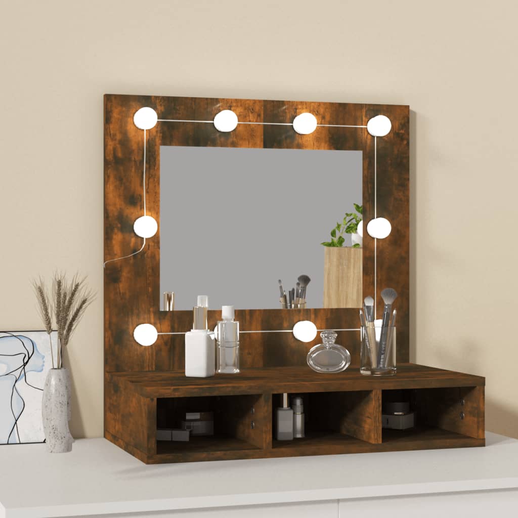 Spiegelkast Met Led-Verlichting 60X3,5X62 Cm Gerookt eiken