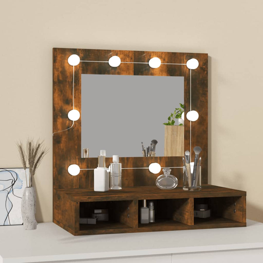 Spiegelkast Met Led-Verlichting 60X3,5X62 Cm Gerookt eiken