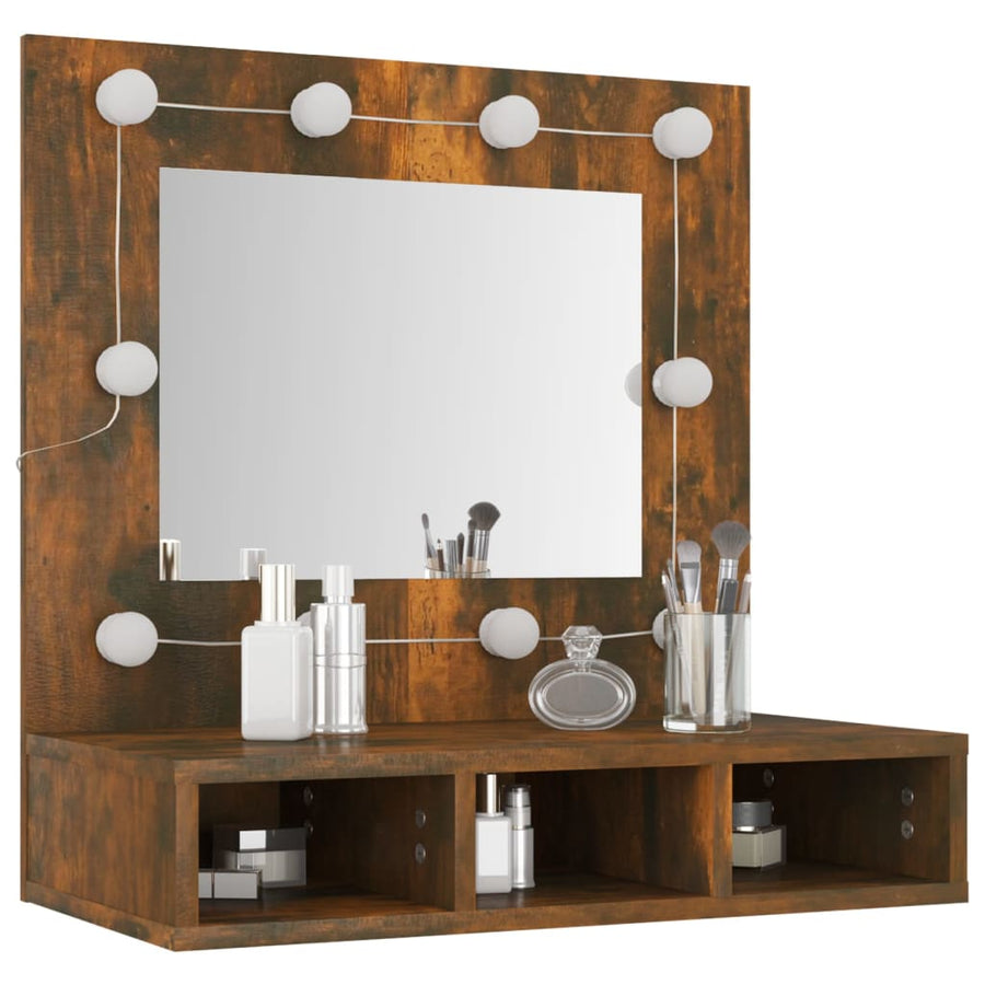 Spiegelkast Met Led-Verlichting 60X3,5X62 Cm Gerookt eiken