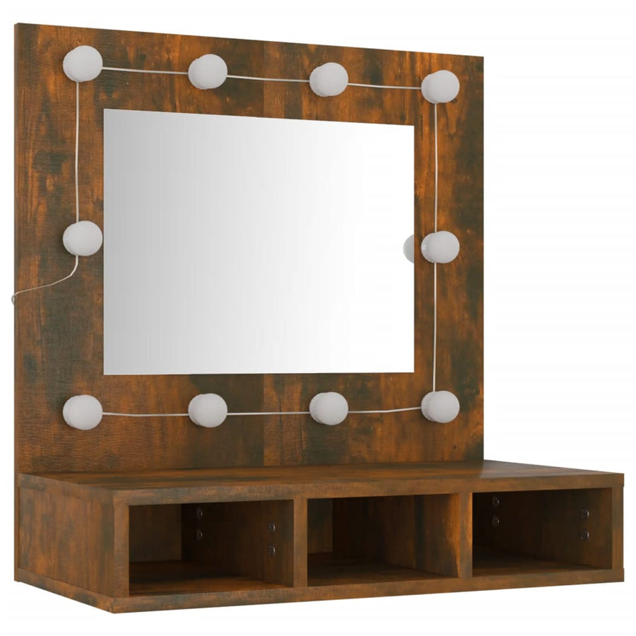 Spiegelkast Met Led-Verlichting 60X3,5X62 Cm Gerookt eiken