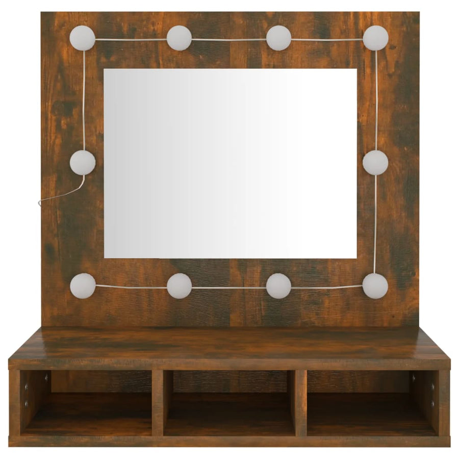 Spiegelkast Met Led-Verlichting 60X3,5X62 Cm Gerookt eiken