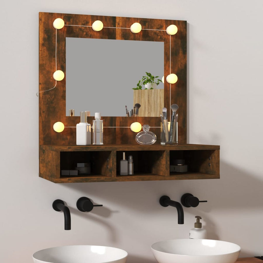Spiegelkast Met Led-Verlichting 60X3,5X62 Cm Gerookt eiken