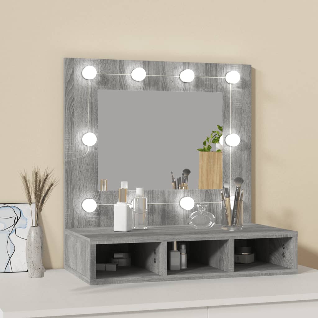 Spiegelkast Met Led-Verlichting 60X3,5X62 Cm Grijs sonoma