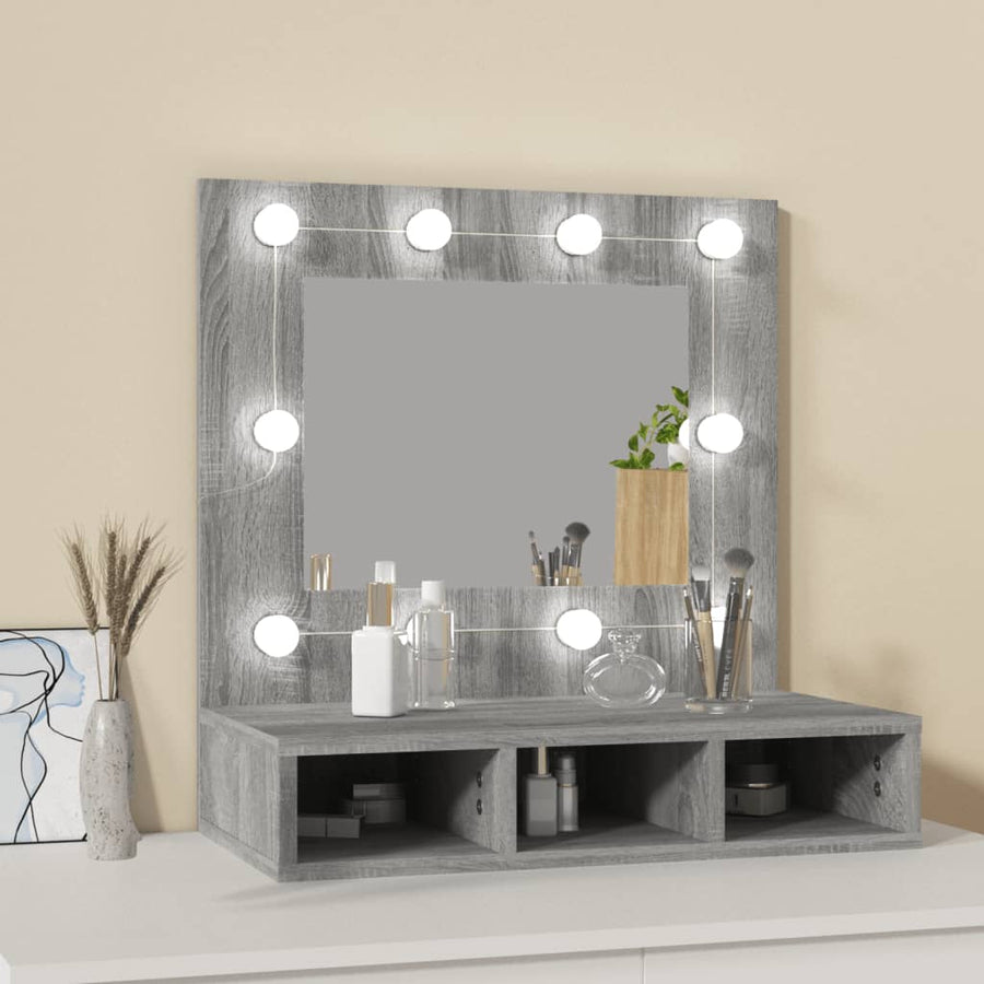 Spiegelkast Met Led-Verlichting 60X3,5X62 Cm Grijs sonoma