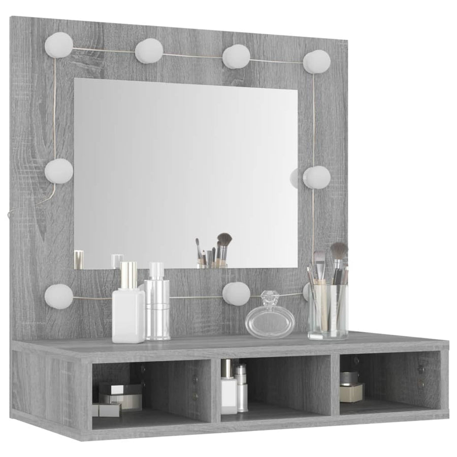 Spiegelkast Met Led-Verlichting 60X3,5X62 Cm Grijs sonoma