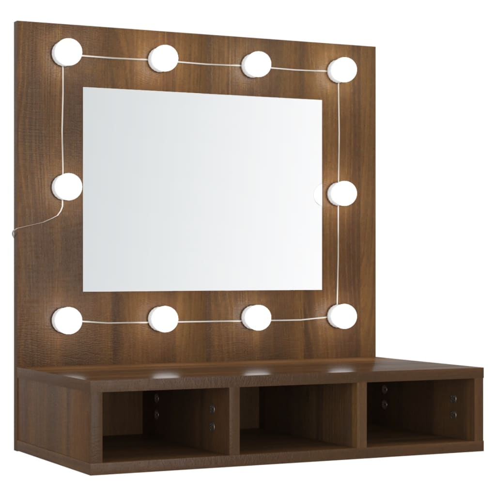 Spiegelkast Met Led-Verlichting 60X3,5X62 Cm Bruineikenkleurig bruin eikenkleur