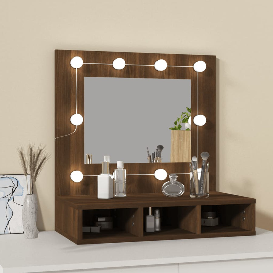 Spiegelkast Met Led-Verlichting 60X3,5X62 Cm Bruineikenkleurig bruin eikenkleur