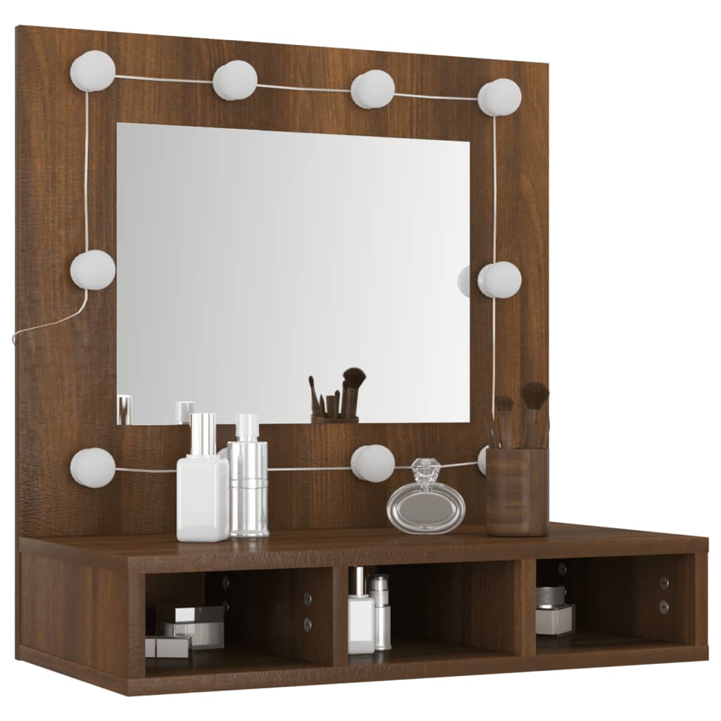 Spiegelkast Met Led-Verlichting 60X3,5X62 Cm Bruineikenkleurig bruin eikenkleur