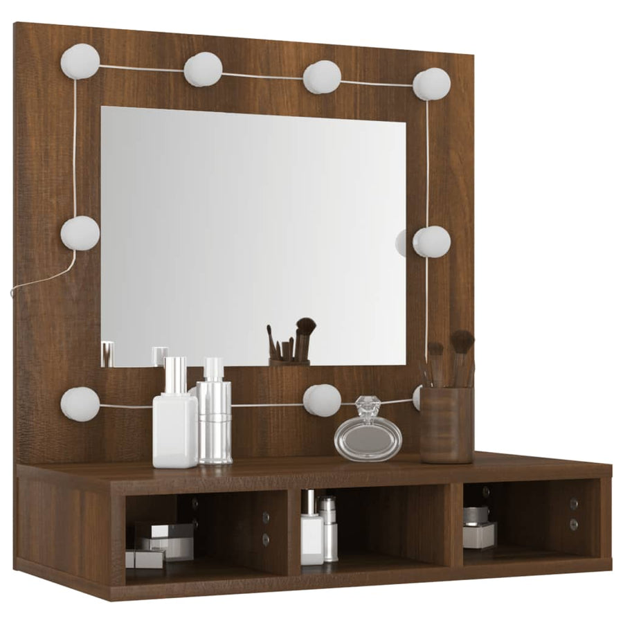 Spiegelkast Met Led-Verlichting 60X3,5X62 Cm Bruineikenkleurig bruin eikenkleur
