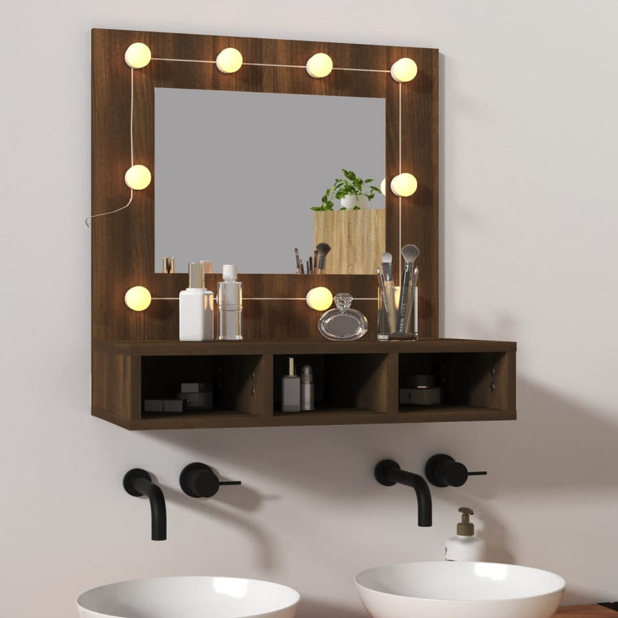 Spiegelkast Met Led-Verlichting 60X3,5X62 Cm Bruineikenkleurig bruin eikenkleur