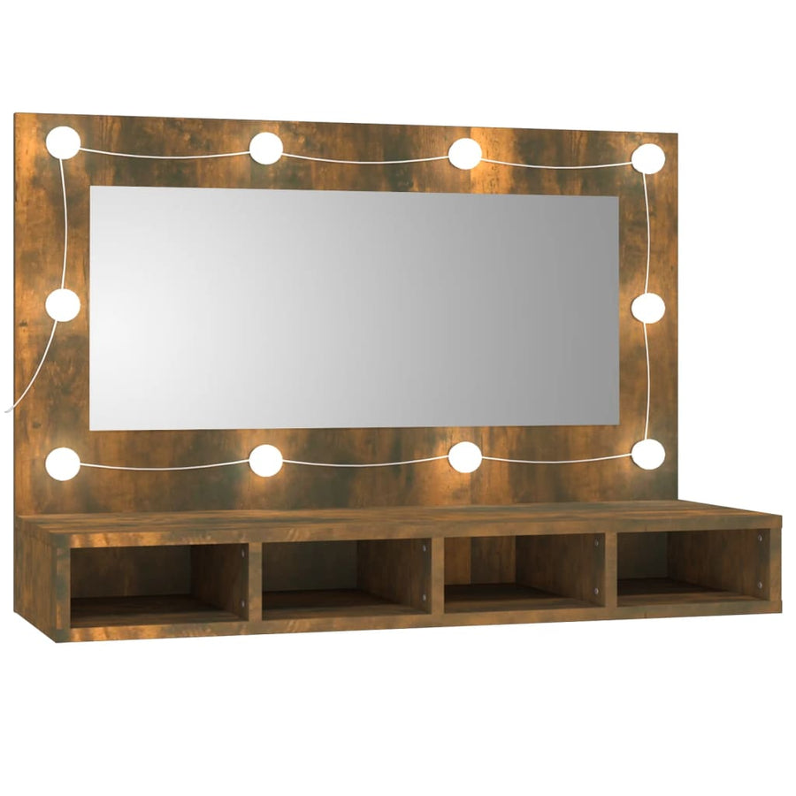 Spiegelkast Met Led-Verlichting 90X3,5X62 Cm Gerookt eiken