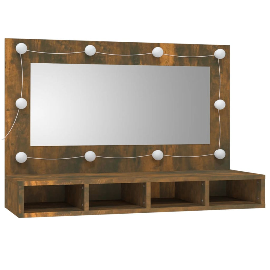 Spiegelkast Met Led-Verlichting 90X3,5X62 Cm Gerookt eiken