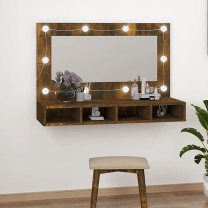Spiegelkast Met Led-Verlichting 90X3,5X62 Cm Gerookt eiken