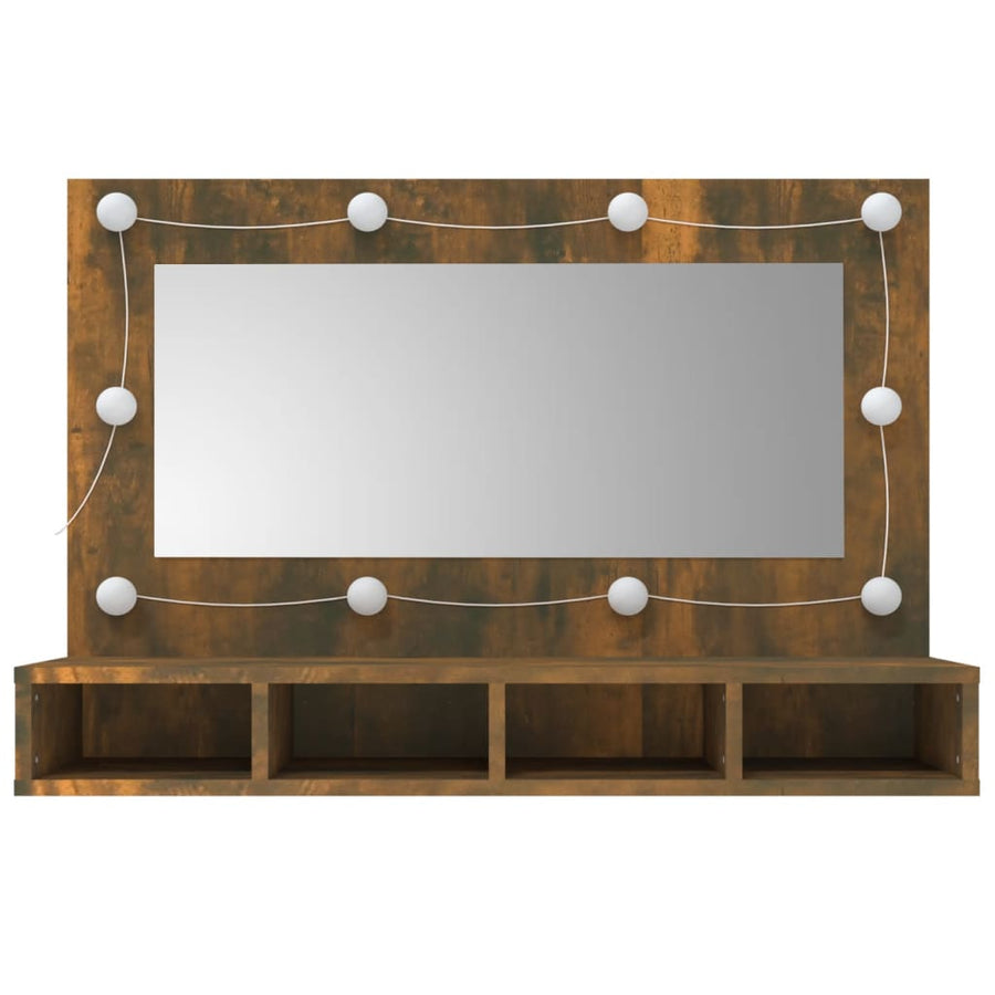 Spiegelkast Met Led-Verlichting 90X3,5X62 Cm Gerookt eiken