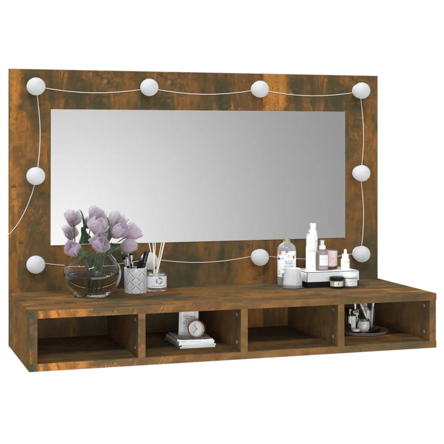 Spiegelkast Met Led-Verlichting 90X3,5X62 Cm Gerookt eiken