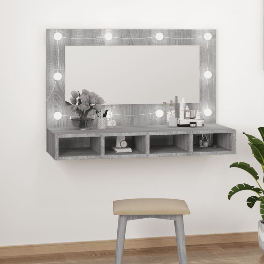 Spiegelkast Met Led-Verlichting 90X3,5X62 Cm Grijs sonoma