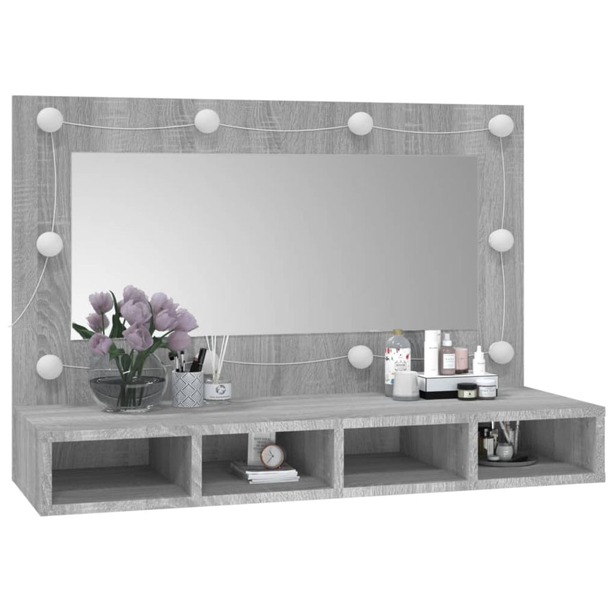 Spiegelkast Met Led-Verlichting 90X3,5X62 Cm Grijs sonoma