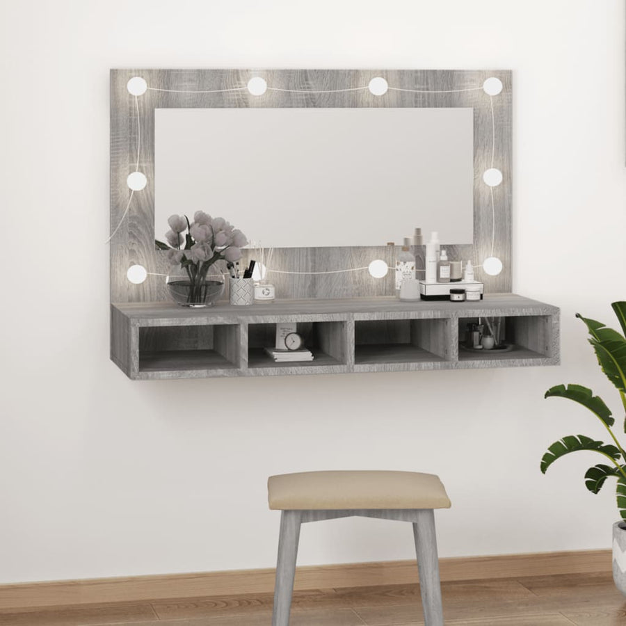 Spiegelkast Met Led-Verlichting 90X3,5X62 Cm Grijs sonoma