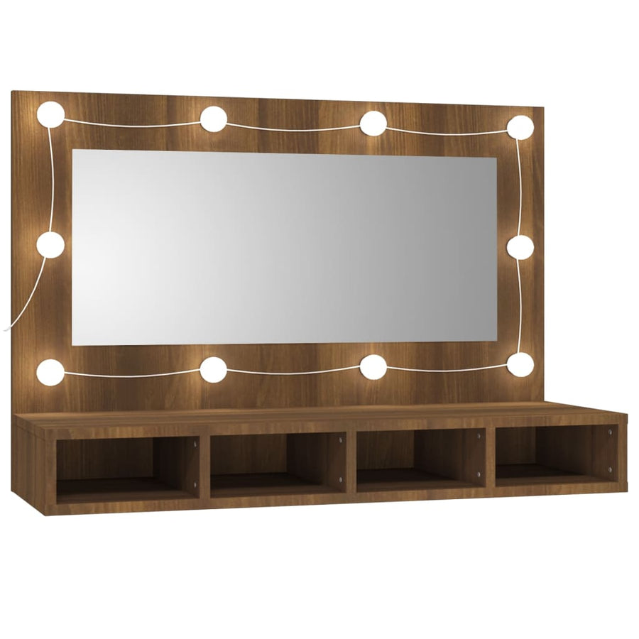 Spiegelkast Met Led-Verlichting 90X3,5X62 Cm Bruineikenkleurig bruin eikenkleur