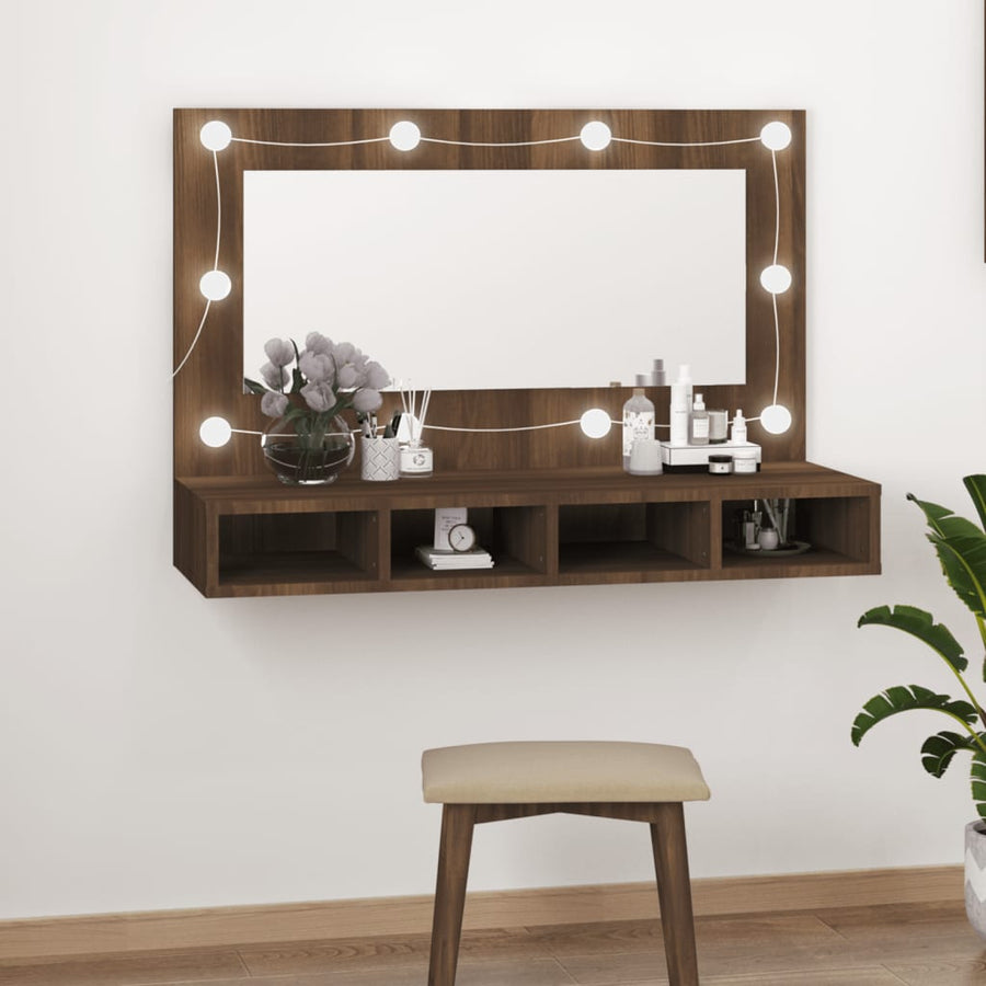 Spiegelkast Met Led-Verlichting 90X3,5X62 Cm Bruineikenkleurig bruin eikenkleur