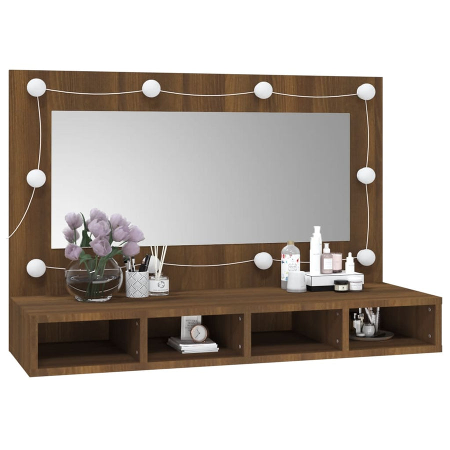 Spiegelkast Met Led-Verlichting 90X3,5X62 Cm Bruineikenkleurig bruin eikenkleur