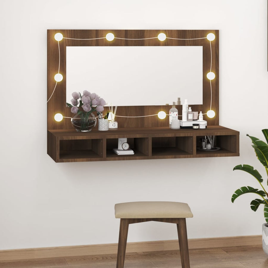 Spiegelkast Met Led-Verlichting 90X3,5X62 Cm Bruineikenkleurig bruin eikenkleur
