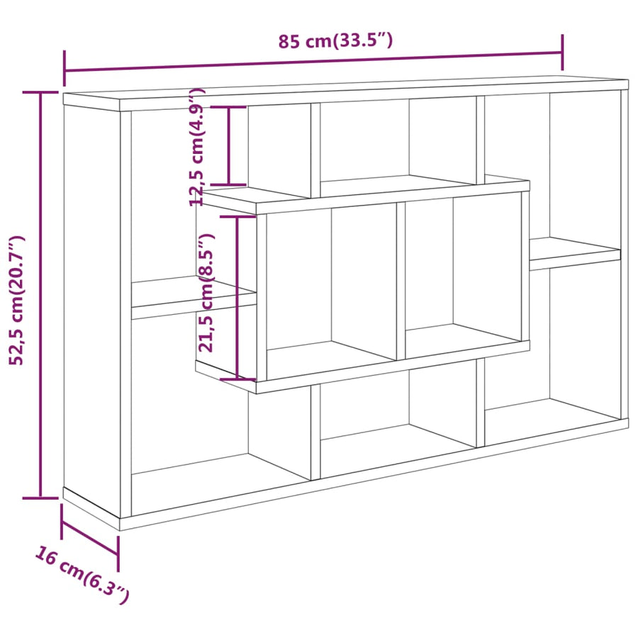Wandschap 85X6X52,5 Cm Bewerkt Hout Kleurig Gerookt eiken