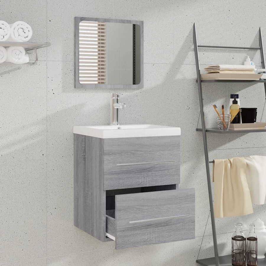 Badkamerkast met spiegel 41x38,5x48 grijs sonoma eikenkleurig