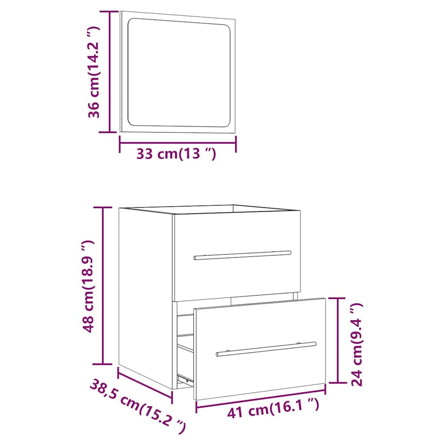 Badkamerkast met spiegel 41x38,5x48 grijs sonoma eikenkleurig