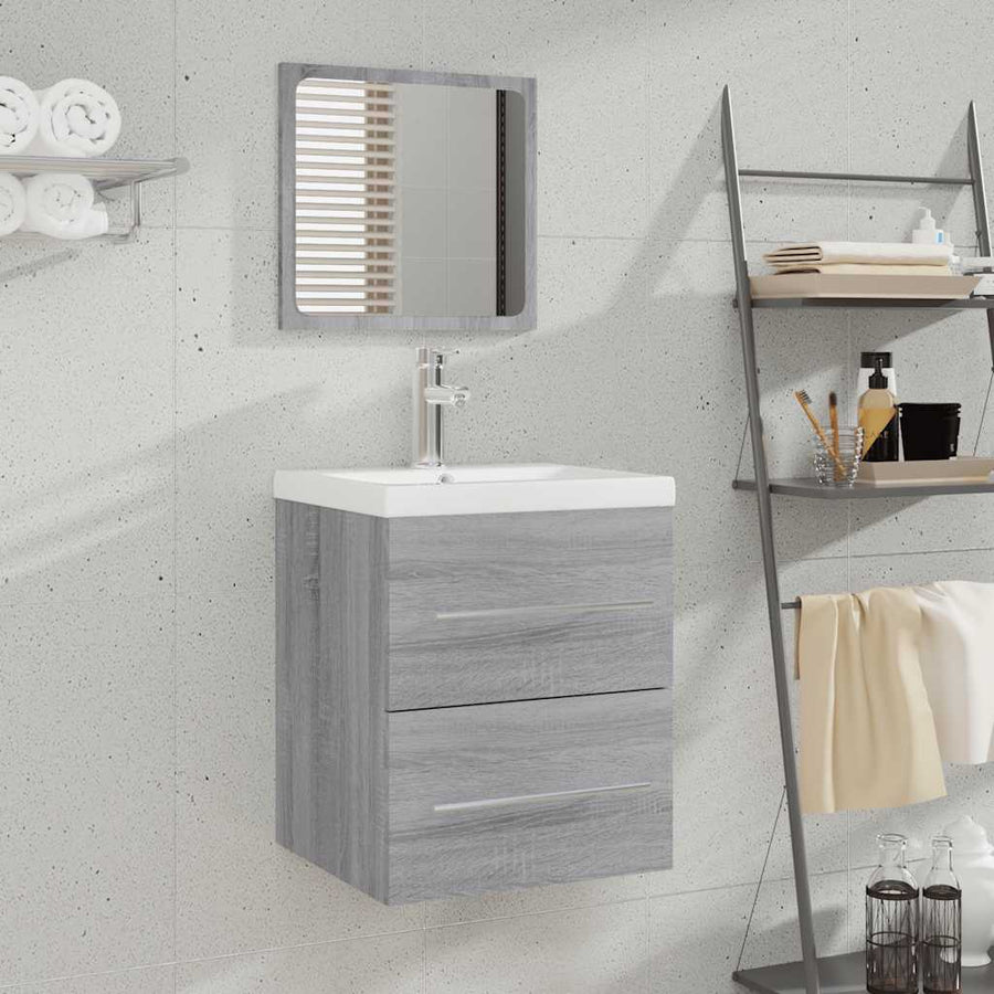 Badkamerkast met spiegel 41x38,5x48 grijs sonoma eikenkleurig